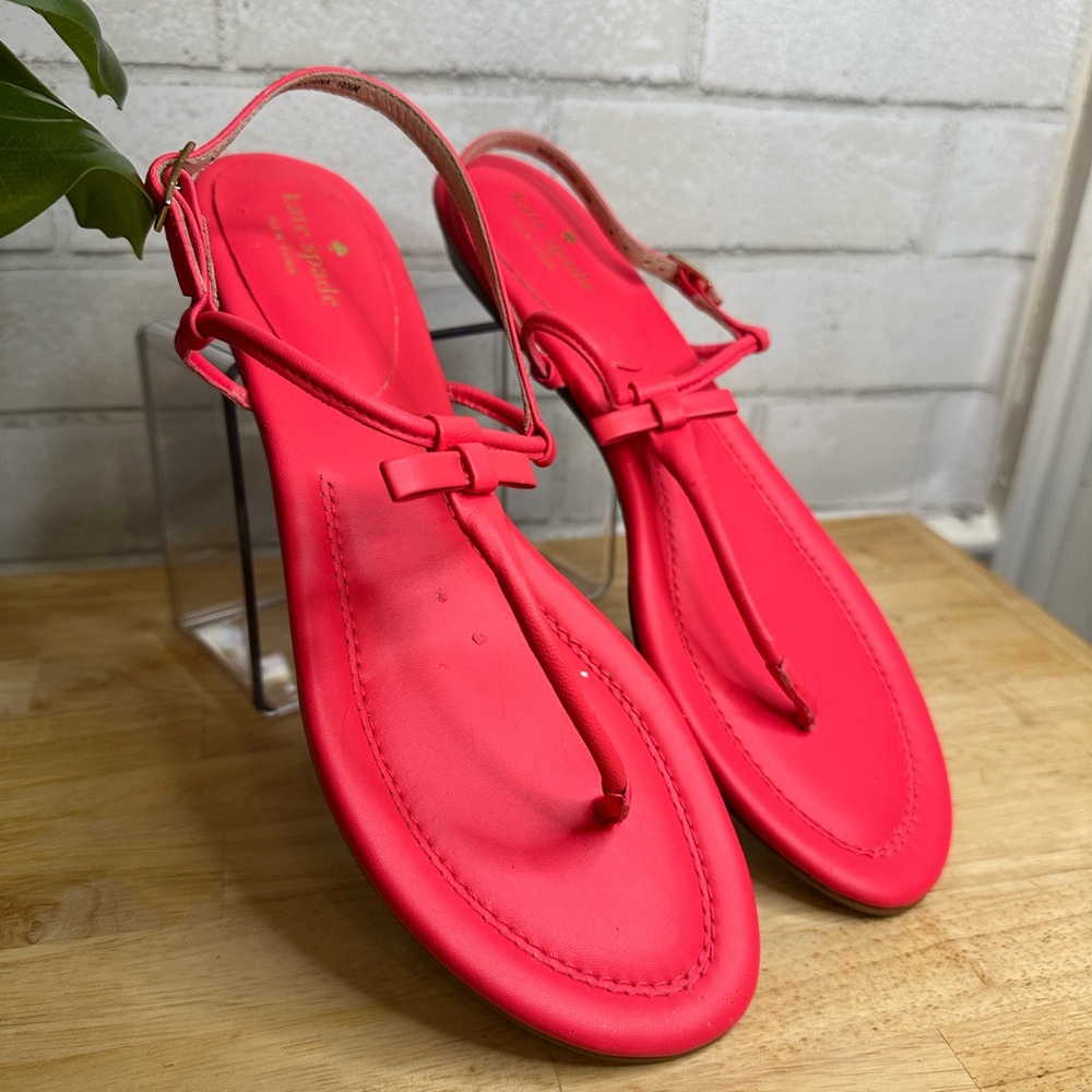 Kate Spade Hot Pink T-Strap Leather Sandals Women’s 10.5 New
